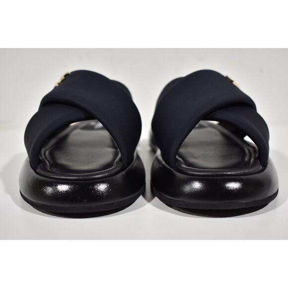 Chanel REV Black Fabric Criss Cross Puffy CC Logo Slide Mule Sandal Flop Flat 37 - Picture 7 of 12